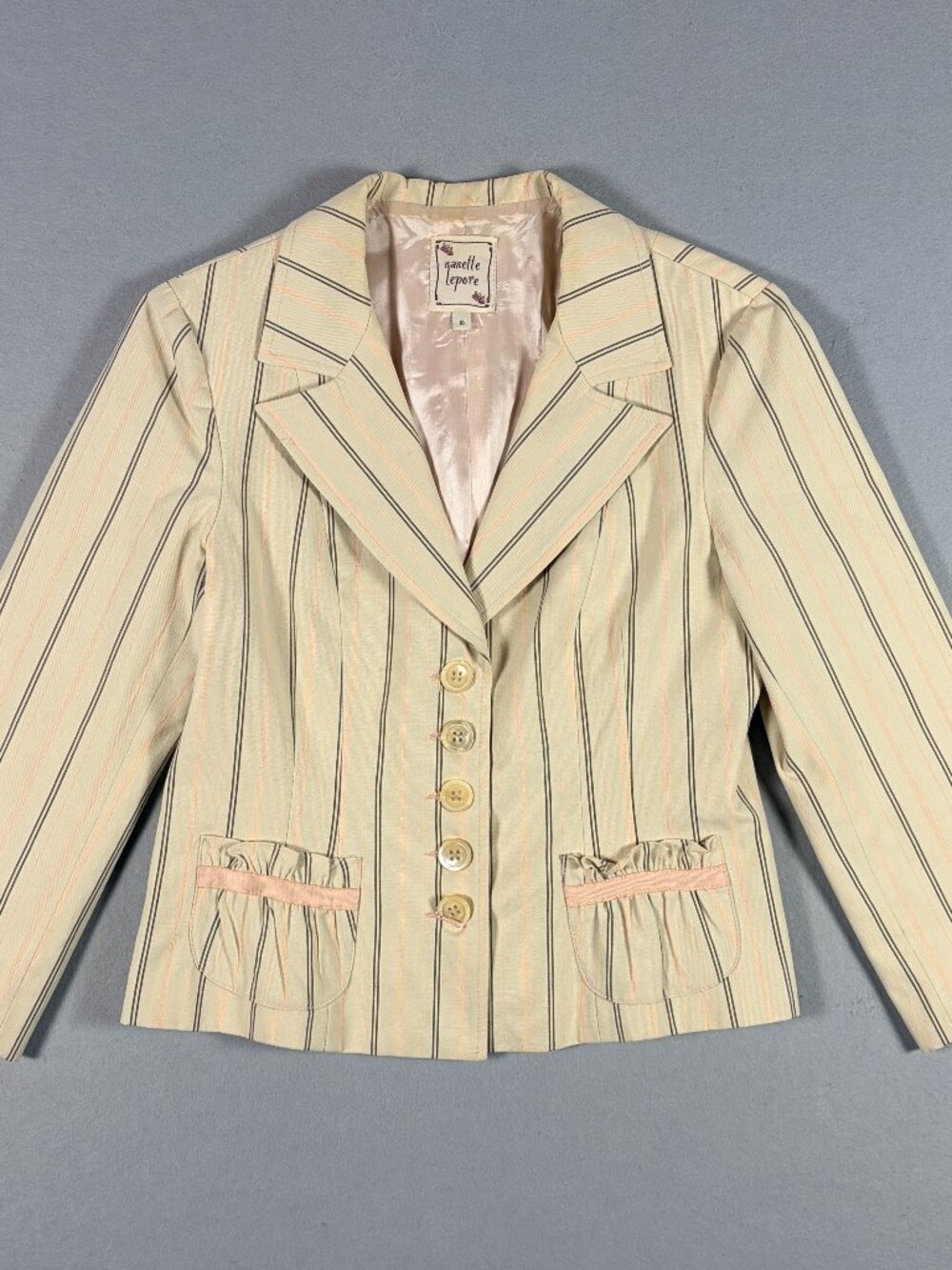 Nanette Lepore Women’s Striped Blazer Jacket Size 10 Beige Pink Black